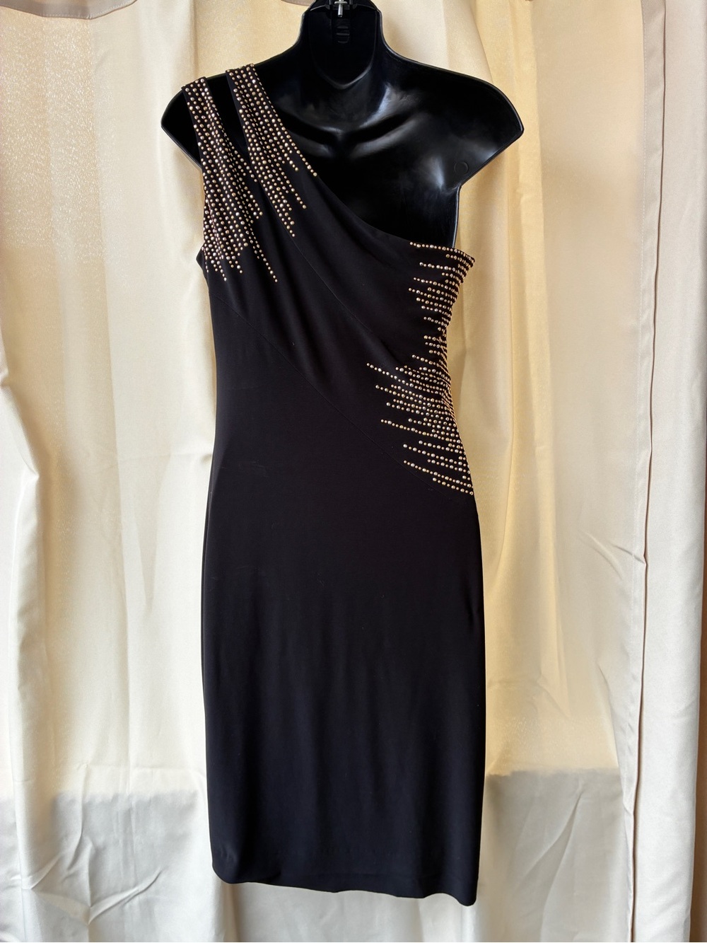 NWT Cache Size 6 One Shoulder Black and Gold Dress - Picture 5 of 12